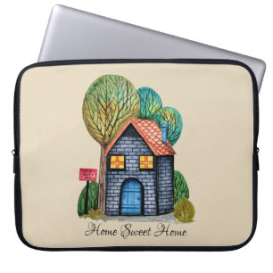 Watercolor Cute Home Sweet Home Art Laptop Sleeve