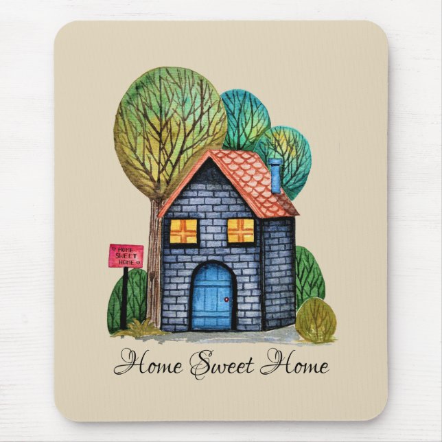 Watercolor Cute Home Sweet Home Art Mouse Mat (Front)