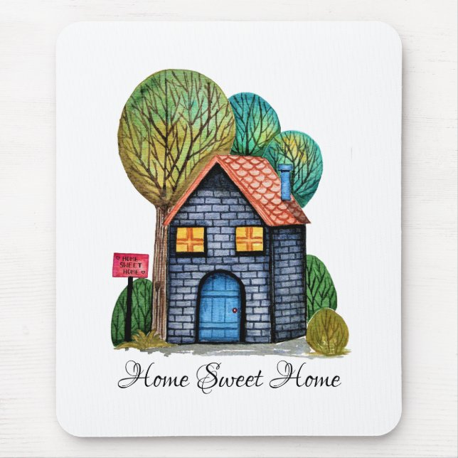 Watercolor Cute Home Sweet Home Art Mouse Mat (Front)