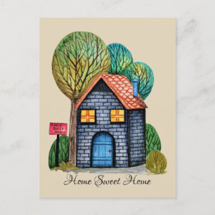 Watercolor Cute Home Sweet Home Art Postcard
