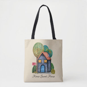 Watercolor Cute Home Sweet Home Art Tote Bag