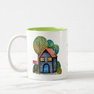 Watercolor Cute Home Sweet Home Art Two-Tone Coffee Mug