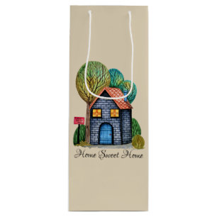 Watercolor Cute Home Sweet Home Art Wine Gift Bag