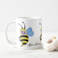 Watercolor Cute Honey Bee With Happy Smile