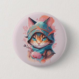 Watercolor Cute Hooded Ninja Cat 6 Cm Round Badge