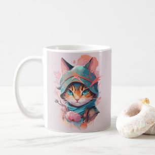Watercolor Cute Hooded Ninja Cat Coffee Mug