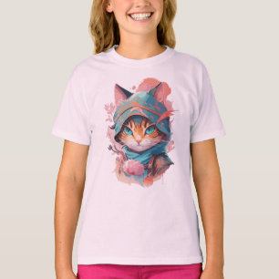 Watercolor Cute Hooded Ninja Cat T-Shirt