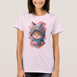Watercolor Cute Hooded Ninja Cat T-Shirt
