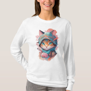 Watercolor Cute Hooded Ninja Cat T-Shirt