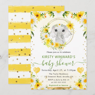Watercolor Cute Jungle Elephant Baby Shower Invitation