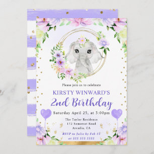 Watercolor Cute Jungle Elephant Kids Birthday Invitation
