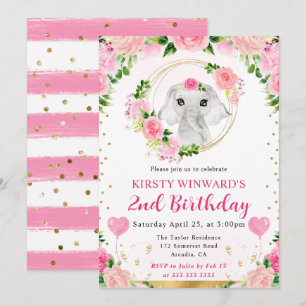 Watercolor Cute Jungle Elephant Kids Birthday Invitation