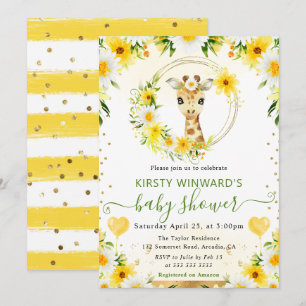 Watercolor Cute Jungle Giraffe Baby Shower Invitation