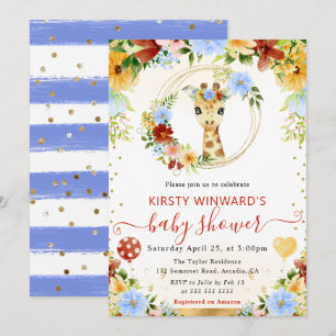 Watercolor Cute Jungle Giraffe Baby Shower Invitation