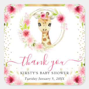 Watercolor Cute Jungle Giraffe Floral Baby Shower Square Sticker