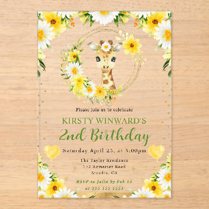 Watercolor Cute Jungle Giraffe Kids Birthday Acrylic Invitations