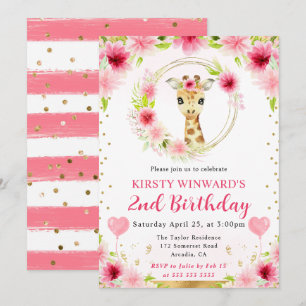 Watercolor Cute Jungle Giraffe Kids Birthday Invitation