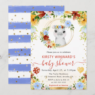 Watercolor Cute Jungle Hippo Baby Shower Invitation