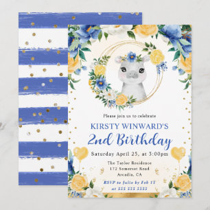 Watercolor Cute Jungle Hippo Kids Birthday Invitation