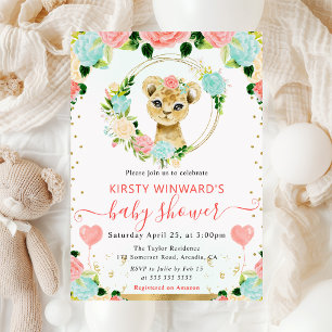 Watercolor Cute Jungle Lion Baby Shower Invitation