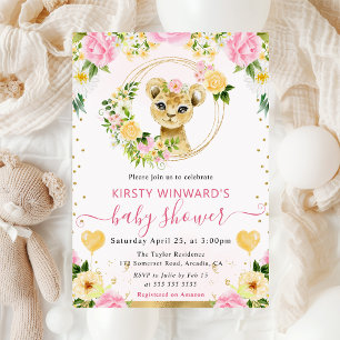 Watercolor Cute Jungle Lion Baby Shower Invitation