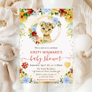 Watercolor Cute Jungle Lion Baby Shower Invitation