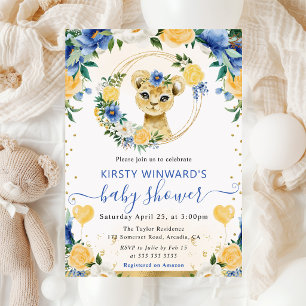 Watercolor Cute Jungle Lion Baby Shower Invitation