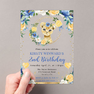 Watercolor Cute Jungle Lion Kids Birthday Acrylic Invitations