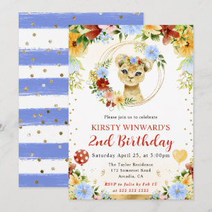 Watercolor Cute Jungle Lion Kids Birthday Invitation