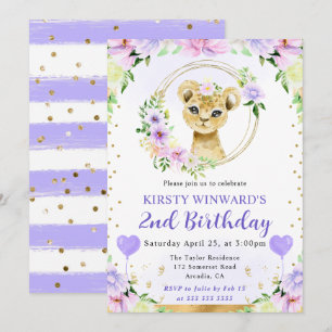Watercolor Cute Jungle Lion Kids Birthday Invitation