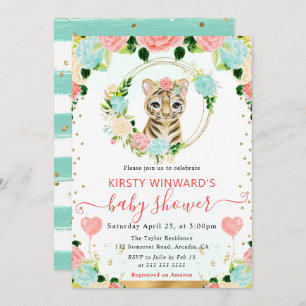 Watercolor Cute Jungle Tiger Baby Shower Invitation