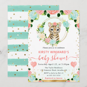 Watercolor Cute Jungle Tiger Baby Shower Invitation