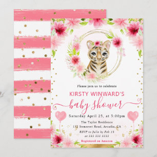 Watercolor Cute Jungle Tiger Baby Shower Invitation
