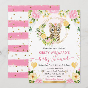 Watercolor Cute Jungle Tiger Baby Shower Invitation