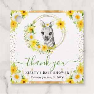 Watercolor Cute Jungle Zebra Floral Baby Shower Favour Tags