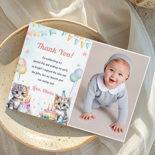 Watercolor Cute Kitty Cat Birthday Thank You Card