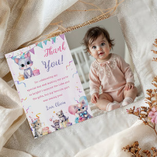 Watercolor Cute Kitty Cat Birthday Thank You Card