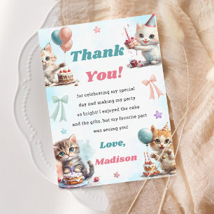 Watercolor Cute Kitty Cat Thank You Card