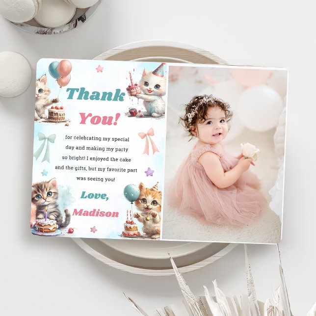 Watercolor Cute Kitty Cat Thank You Card Photo (Creator Uploaded)