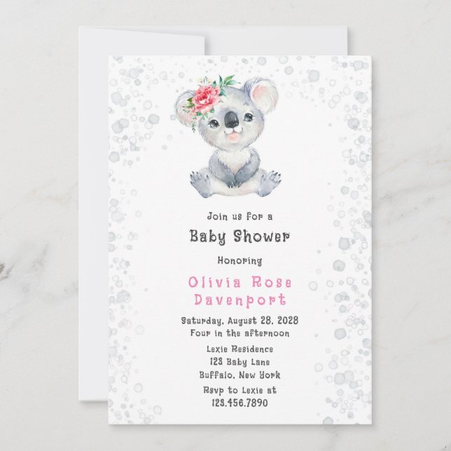 Watercolor Cute Koala Bear Alcohol Ink Baby Shower Invitation (Front)