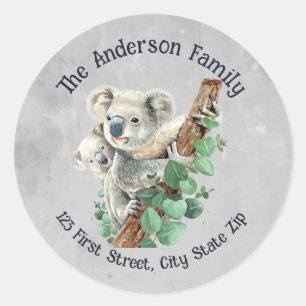 Watercolor Cute Koala Bears Australian Animal Art Classic Round Sticker