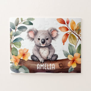 Watercolor Cute Koala Personalized Jigsaw Puzzle