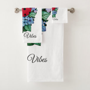Watercolor Cute Ladybird With Blue Wild Flowers Bath Towel Set