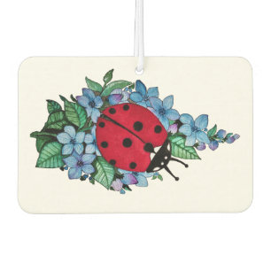 Watercolor Cute Ladybird With Blue Wild Flowers Car Air Freshener