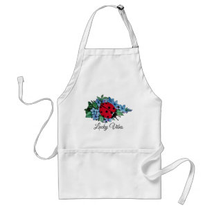 Watercolor Cute Ladybird With Blue Wild Flowers Standard Apron