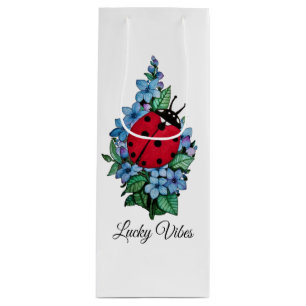 Watercolor Cute Ladybird With Blue Wild Flowers Wine Gift Bag