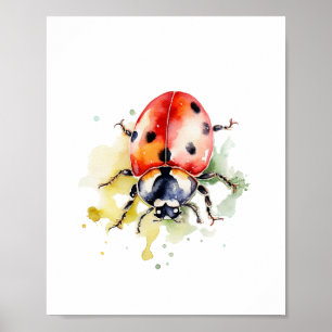 Watercolor Cute Ladybug  Poster