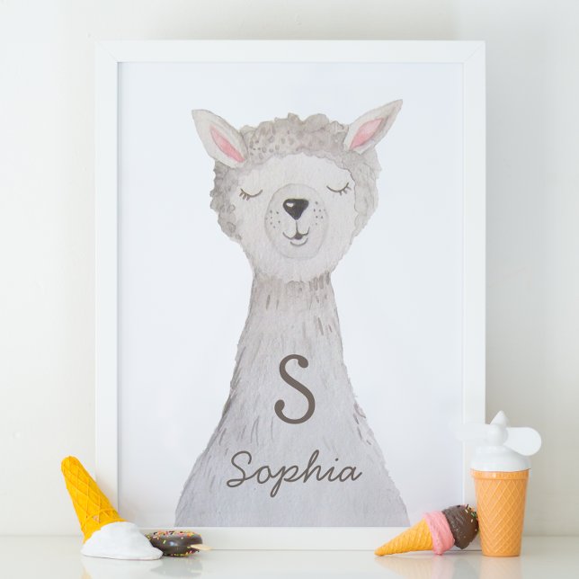 Watercolor cute lama. Alpaca monogram nursery Poster (Creator Uploaded)