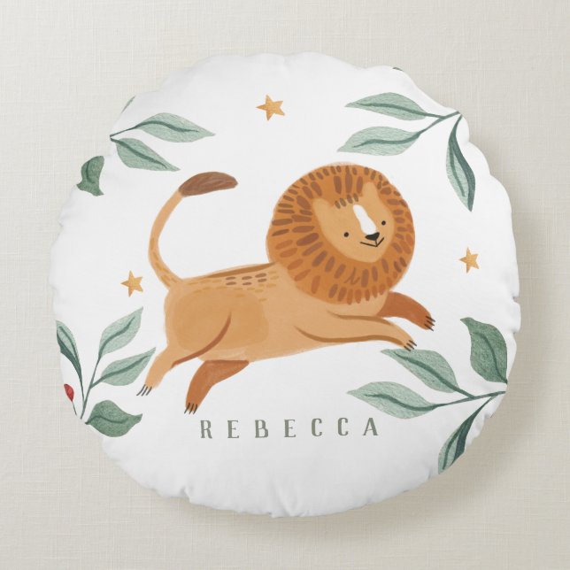 Watercolor cute lion Baby Shower Round Cushion (Front)