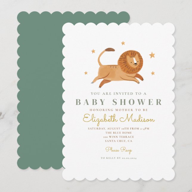 Watercolor Cute Lion King Baby Shower Invitation (Front/Back)